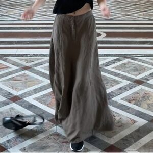 Zara army green maxi linen skirt in S